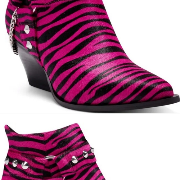 Zayrie Jessica Simpson Pink Black Zebra Moto Stud Bootie Womens 7 Ankle Boots - Picture 3 of 3